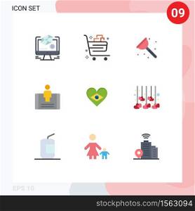User Interface Pack of 9 Basic Flat Colors of heart, mobile, gift, engagement, service Editable Vector Design Elements