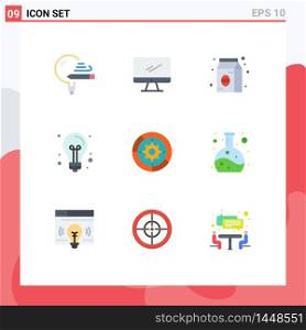 User Interface Pack of 9 Basic Flat Colors of idea, creative, imac, back to school, food Editable Vector Design Elements