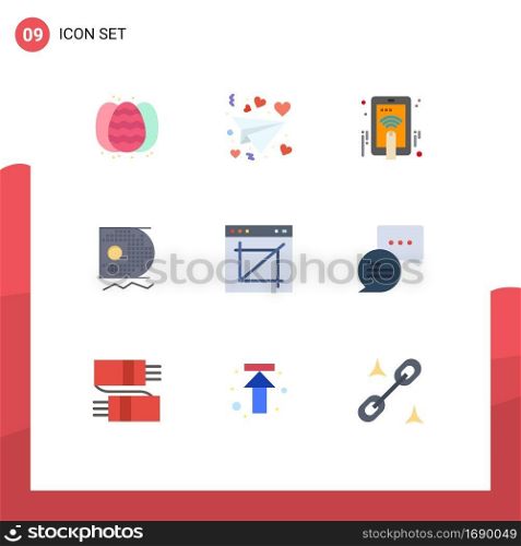 User Interface Pack of 9 Basic Flat Colors of image crop, app, hand touch, mining, scince Editable Vector Design Elements
