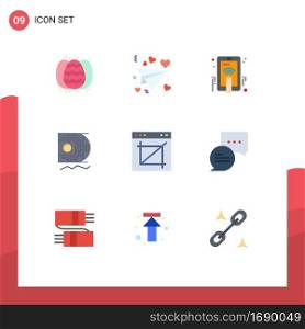 User Interface Pack of 9 Basic Flat Colors of image crop, app, hand touch, mining, scince Editable Vector Design Elements