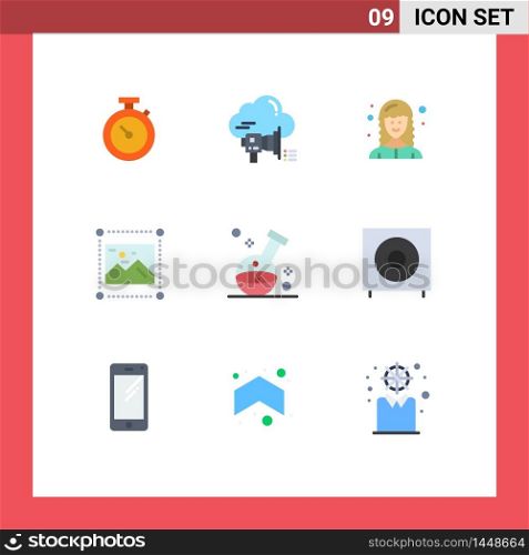 User Interface Pack of 9 Basic Flat Colors of image, graphic, announcement, designing, web developer Editable Vector Design Elements