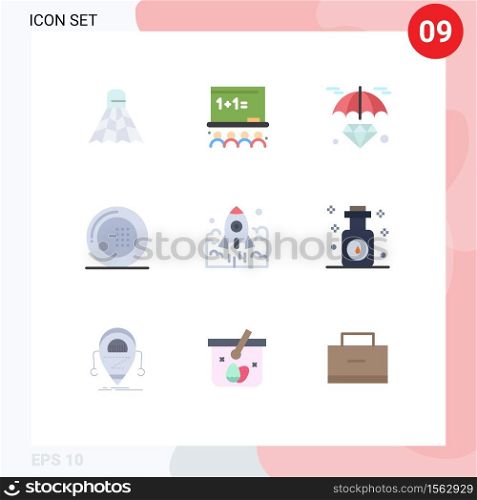 User Interface Pack of 9 Basic Flat Colors of launch, meal, diamond, food, cooking Editable Vector Design Elements