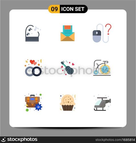 User Interface Pack of 9 Basic Flat Colors of love, online, letter, info, contact Editable Vector Design Elements