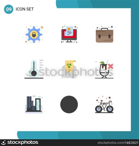 User Interface Pack of 9 Basic Flat Colors of mail, weather, screen, thermometer, nature Editable Vector Design Elements