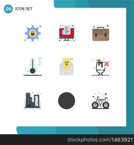 User Interface Pack of 9 Basic Flat Colors of mail, weather, screen, thermometer, nature Editable Vector Design Elements