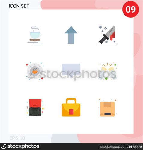User Interface Pack of 9 Basic Flat Colors of message, plate, cut, drink, cafe Editable Vector Design Elements