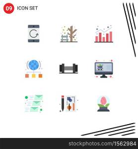 User Interface Pack of 9 Basic Flat Colors of network, internet, tree, globe, shopping Editable Vector Design Elements