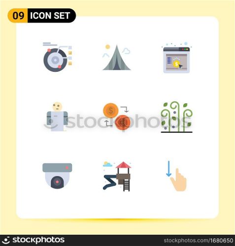 User Interface Pack of 9 Basic Flat Colors of person, hands, landmark, arms, browser Editable Vector Design Elements