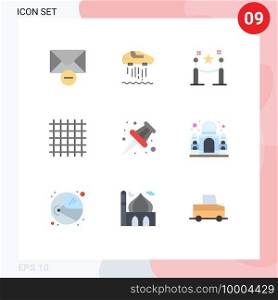 User Interface Pack of 9 Basic Flat Colors of school, marker, fence, streamline, layout Editable Vector Design Elements