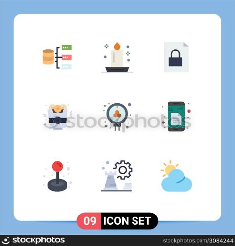 User Interface Pack of 9 Basic Flat Colors of science, atom, night, food, onion ring Editable Vector Design Elements