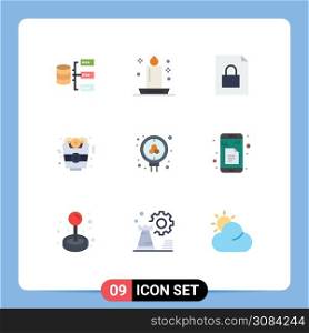 User Interface Pack of 9 Basic Flat Colors of science, atom, night, food, onion ring Editable Vector Design Elements