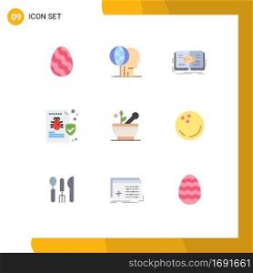User Interface Pack of 9 Basic Flat Colors of security, file, outsource, bug, view Editable Vector Design Elements