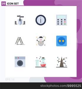 User Interface Pack of 9 Basic Flat Colors of snowman, christmas, calculation, repair, building Editable Vector Design Elements