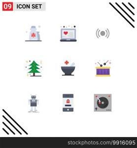 User Interface Pack of 9 Basic Flat Colors of tree, christmas tree, treatment, christmas, ui Editable Vector Design Elements