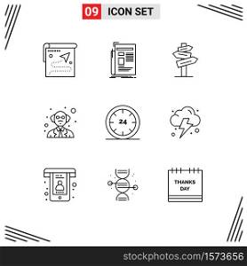 User Interface Pack of 9 Basic Outlines of and, professor, newsletter, person, motel Editable Vector Design Elements