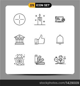 User Interface Pack of 9 Basic Outlines of appriciate, money, payment, building, online payment Editable Vector Design Elements