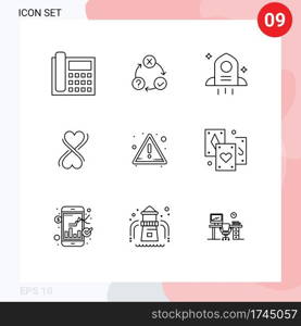 User Interface Pack of 9 Basic Outlines of attention, typography, organization, eight, space Editable Vector Design Elements