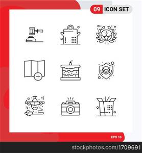 User Interface Pack of 9 Basic Outlines of bread, new, food, map, star Editable Vector Design Elements