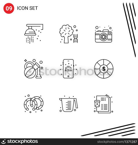 User Interface Pack of 9 Basic Outlines of cake, birthday, camera, spa, olive Editable Vector Design Elements