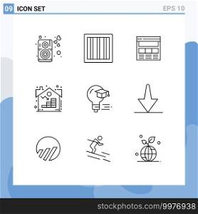 User Interface Pack of 9 Basic Outlines of cap, asset, page, real, estate Editable Vector Design Elements