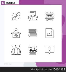 User Interface Pack of 9 Basic Outlines of clean, receptionist, transportation, reception, travel Editable Vector Design Elements