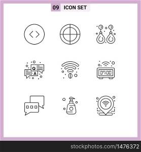 User Interface Pack of 9 Basic Outlines of coffee, chat, fashion, question, answer Editable Vector Design Elements