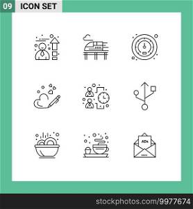 User Interface Pack of 9 Basic Outlines of connection, team, traffic, effectiveness, wedding Editable Vector Design Elements