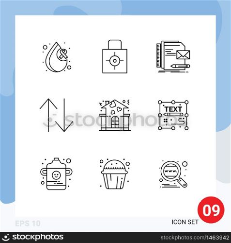 User Interface Pack of 9 Basic Outlines of family, change, target, arrow, letter Editable Vector Design Elements