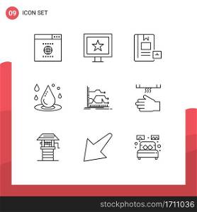 User Interface Pack of 9 Basic Outlines of forward, water, education, spa, drop water Editable Vector Design Elements
