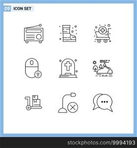 User Interface Pack of 9 Basic Outlines of ghost, mouse, medical, hardware, devices Editable Vector Design Elements