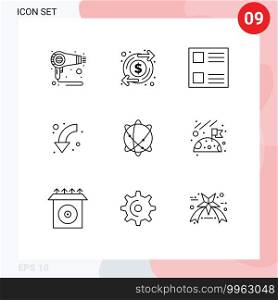 User Interface Pack of 9 Basic Outlines of globe, down, checkbox, left, arrows Editable Vector Design Elements