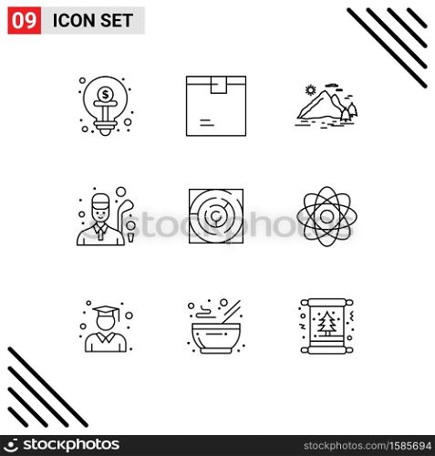 User Interface Pack of 9 Basic Outlines of golfing, golf, product, sun, landscape Editable Vector Design Elements