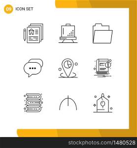 User Interface Pack of 9 Basic Outlines of graph, bubble, paint, messages, chat Editable Vector Design Elements