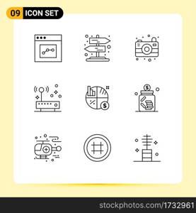 User Interface Pack of 9 Basic Outlines of graph, investment, image, business, internet Editable Vector Design Elements