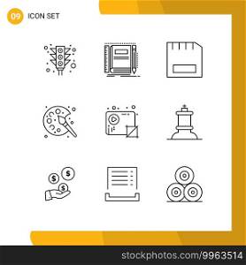 User Interface Pack of 9 Basic Outlines of hobby, paint, sketching, color, gadget Editable Vector Design Elements