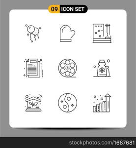 User Interface Pack of 9 Basic Outlines of play, work, hospital, paper, business Editable Vector Design Elements