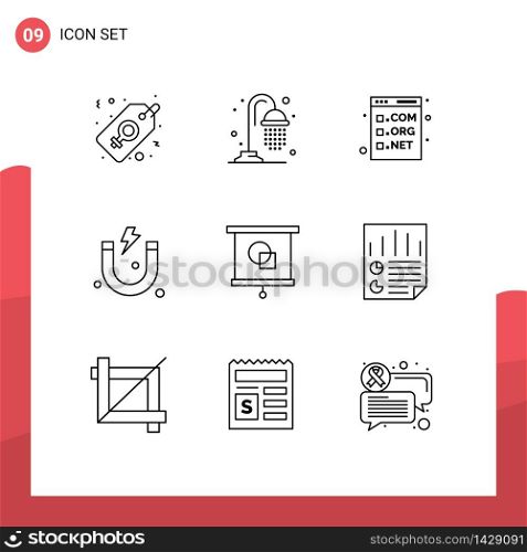 User Interface Pack of 9 Basic Outlines of projector, device, code, science, attraction Editable Vector Design Elements