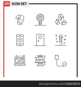 User Interface Pack of 9 Basic Outlines of sent, mobile application, eco, mobile, green Editable Vector Design Elements