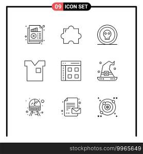 User Interface Pack of 9 Basic Outlines of t shirt, fashion, coin, clothing, pirate Editable Vector Design Elements