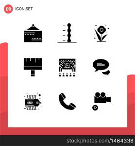 User Interface Pack of 9 Basic Solid Glyphs of advertising, cinema, plant, tools, brush Editable Vector Design Elements