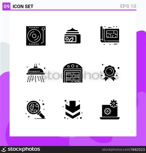 User Interface Pack of 9 Basic Solid Glyphs of city, park, spa, water, plan Editable Vector Design Elements