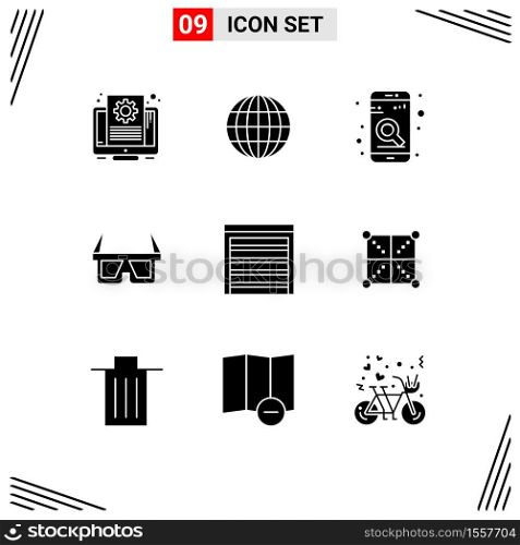 User Interface Pack of 9 Basic Solid Glyphs of construction, door, mobile, stereo, eyewear Editable Vector Design Elements