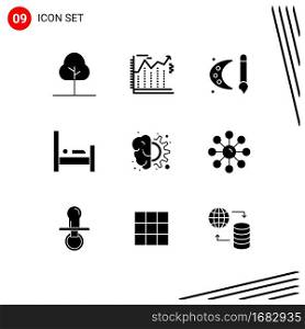 User Interface Pack of 9 Basic Solid Glyphs of design, sleep, paint pallet, people, bed Editable Vector Design Elements
