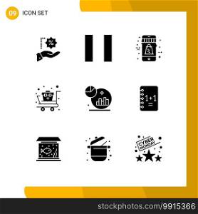 User Interface Pack of 9 Basic Solid Glyphs of education, grown, sale, graph, supplies Editable Vector Design Elements
