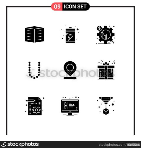 User Interface Pack of 9 Basic Solid Glyphs of location, lux, analysis, beauty, setting Editable Vector Design Elements