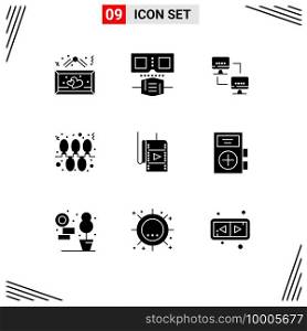 User Interface Pack of 9 Basic Solid Glyphs of movie, holidays, computer, garland, lights Editable Vector Design Elements