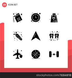 User Interface Pack of 9 Basic Solid Glyphs of pointer, location, shopping, nutrition, diet Editable Vector Design Elements