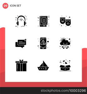 User Interface Pack of 9 Basic Solid Glyphs of shop, ecommerce, favorite, chat, theater Editable Vector Design Elements