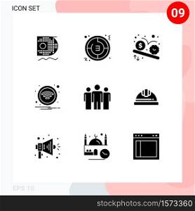 User Interface Pack of 9 Basic Solid Glyphs of sign, wifi, stopwatch, technology, time Editable Vector Design Elements