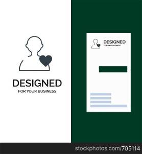 User, Love, Heart Grey Logo Design and Business Card Template